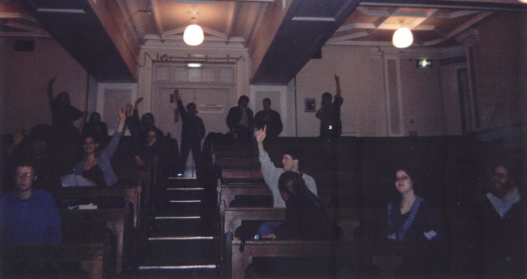 AGM 2001: The Society Vote for Adam ... to keep his legs covered!